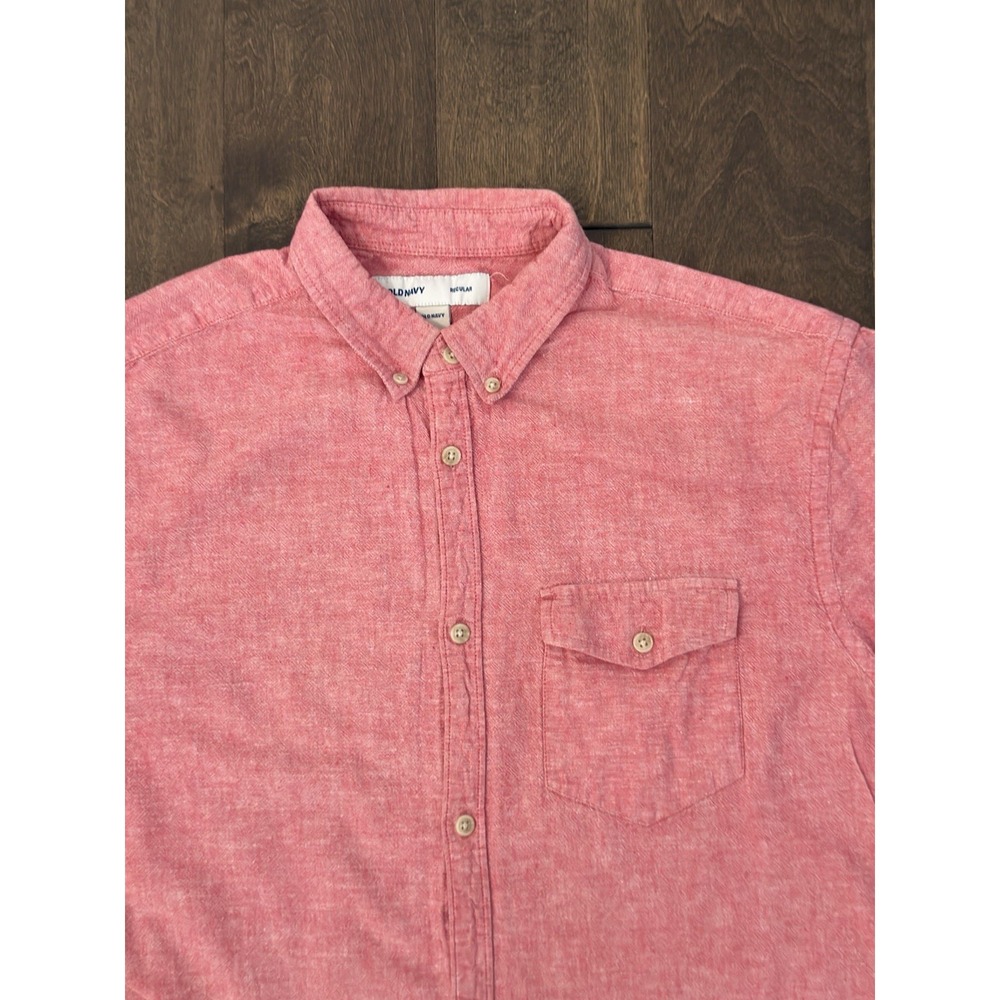 Old Navy Mens Regular Linen Blend Short Sleeve Button Down Red Shirt Size L Tall